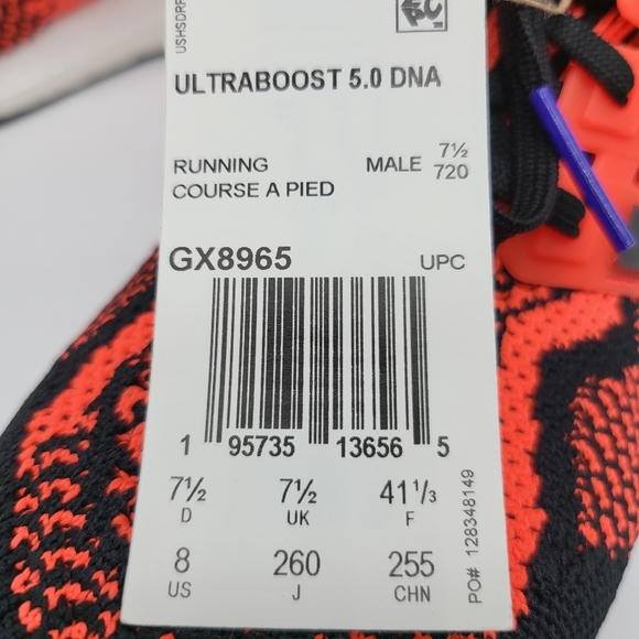 New adidas Ultra Boost 5.0 DNA Solar Red Black Men\'s Running Shoes Size 8